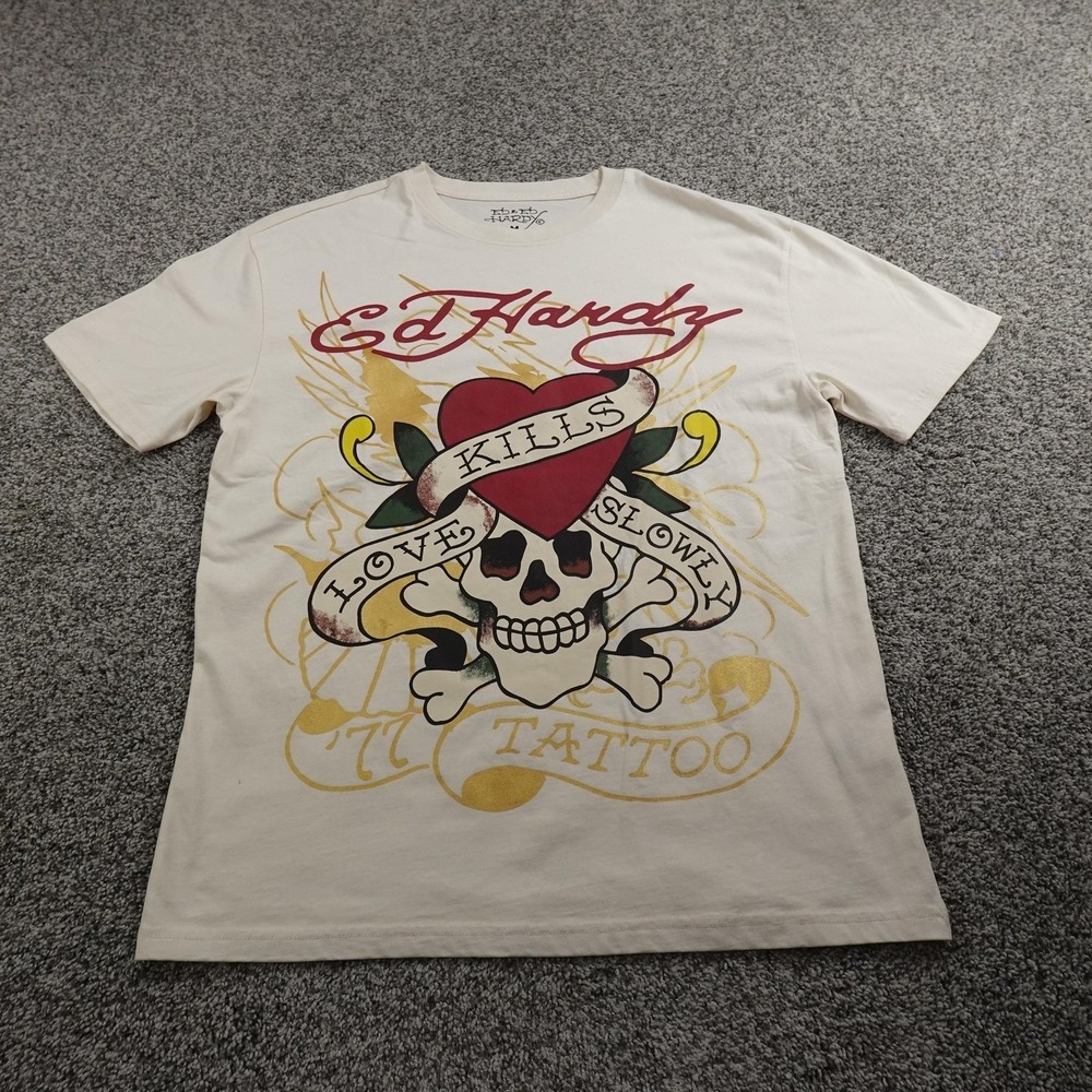NEW Ed Hardy‎ Shirt Mens M White Short Sleeve Skull Tattoo Graphic Tee T-shirt